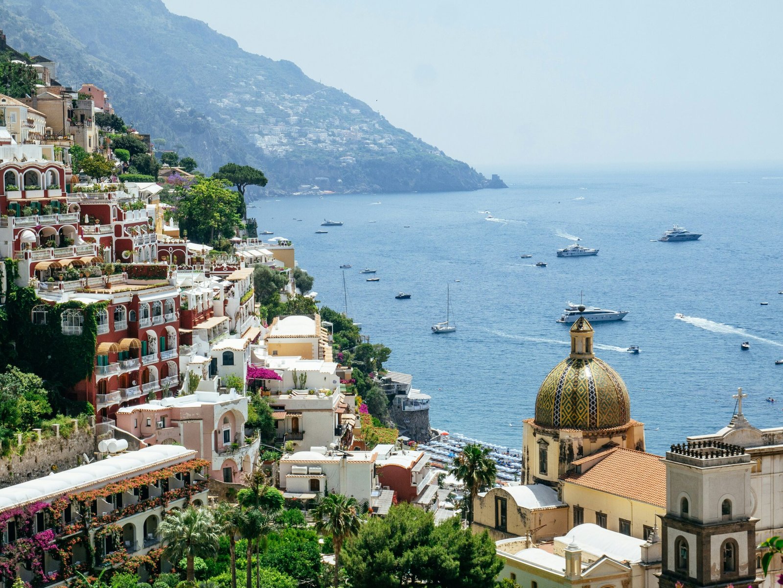 Mediterranean coast and hillside villages on the Amalfi Coast, Italy
